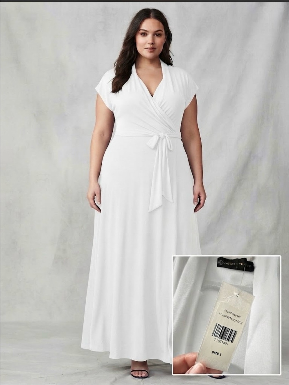 Fashion to Figure NWT White Wrap Maxi Dress with Tie Waist